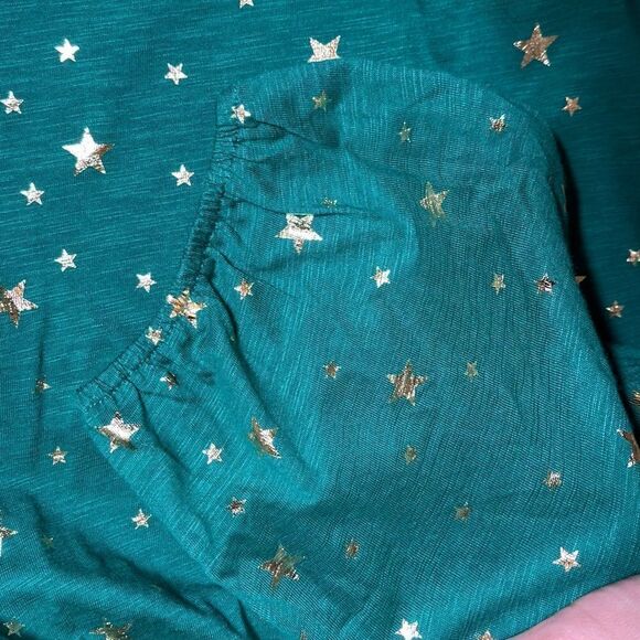 Style & Co Holiday Emerald Green Gold Metallica Star Print 3/4 Sleeve Top - Picture 5 of 6